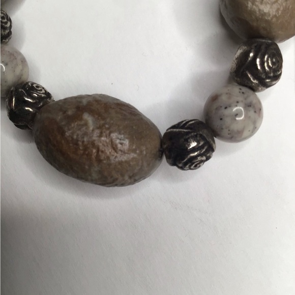 Women’s Long Necklace Tan Beige Silver - Picture 3 of 10